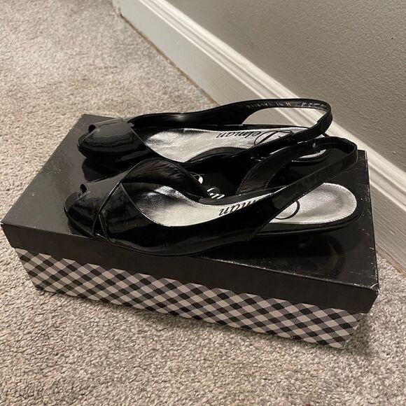 Delman z sling black patent shoes sandals - Picture 14 of 15